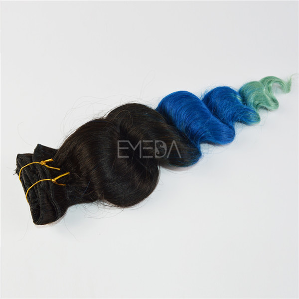 Natural black blue and green color 3 tone human hair LJ178